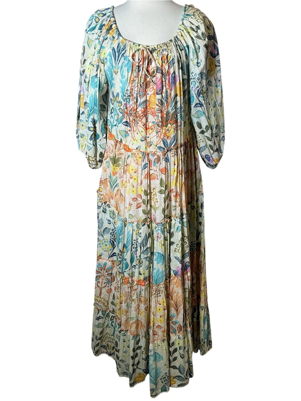 NWT Shayla Boho Tiered Floral Cotton Maxi Dress